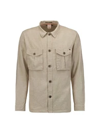 Rundhalspullover Overshirt Button Closure With Linen Melange