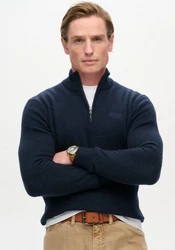Superdry Pullover Essential EMB Knit Half Zip Hellblau/Dunkelblau