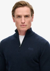 Superdry Pullover Essential EMB Knit Half Zip Hellblau/Dunkelblau