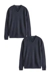 Next V-Ausschnitt Pullover (2-tlg) Dunkelblau/Grau/Dunkelgrau