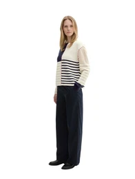 Rundhalspullover Pullover mit Struktur und Streifen