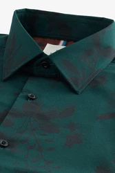 Next Langarmhemd Formelles Hemd mit Print und Sportmanschetten Dunkelgrün/Grün