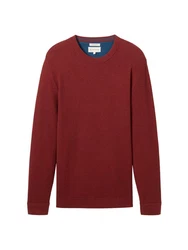 TOM TAILOR Strickpullover structured crewneck knit burgunderrot/dunkelrot melange