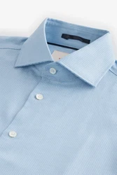 Next Langarmhemd Signature Slim Fit Strukturhemd Cutaway-Kragen Hellblau/Blau