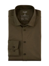 OLYMP Langarmhemd Luxor 24/Seven modern fit Jerseyshirt Dunkelgrün/Khaki/Braun