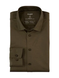 OLYMP Langarmhemd Luxor 24/Seven modern fit Jerseyshirt Dunkelgrün/Khaki/Braun