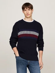 Tommy Hilfiger Rundhalspullover Global Stripe Chunky Rib C NK marine/dunkelrot/weiß