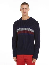 Tommy Hilfiger Rundhalspullover Global Stripe Chunky Rib C NK marine/dunkelrot/weiß