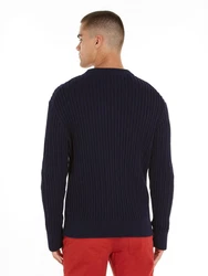 Tommy Hilfiger Rundhalspullover Global Stripe Chunky Rib C NK marine/dunkelrot/weiß