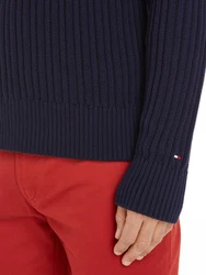 Tommy Hilfiger Rundhalspullover Global Stripe Chunky Rib C NK marine/dunkelrot/weiß
