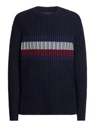 Tommy Hilfiger Rundhalspullover Global Stripe Chunky Rib C NK marine/dunkelrot/weiß