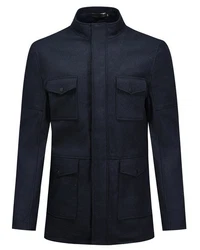 Allthemen Wollmantel mit mehreren Taschen Dunkelblau