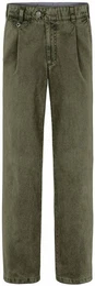 Regular-fit-Jeans Bundfalten-Jeans Fred oliv kariert Regular Fit Langarm