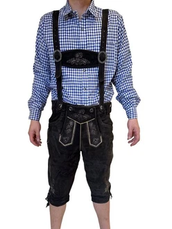 Dretaild Trachtenlederhose Premium Kneelength Herren Tracht Blau/Hellblau