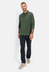 camel active Langarm Poloshirt Dunkelgrün/Grün