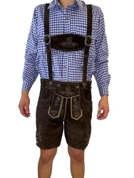 Dretaild Trachtenlederhose Herren Tracht Kurz mit Hosenträgern Dunkelbraun/Dunkelrot/Braun/Lila