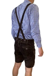 Dretaild Trachtenlederhose Herren Tracht Kurz mit Hosenträgern Dunkelbraun/Dunkelrot/Braun/Lila