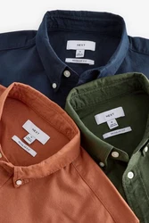 Next Langarmhemd Oxfordhemd Dunkelgrün/Orange/Hellblau/Mischfarben