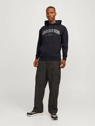 Jack & Jones Sweatshirt JJECALEB VARSITY HOOD NOOS Schwarz/Dunkelgrau
