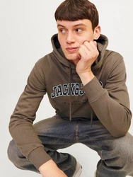 Jack & Jones Sweatshirt JJECALEB VARSITY HOOD NOOS Dunkelgrün/Khaki/Grau/Braun