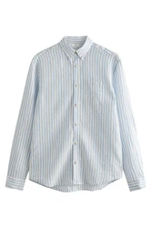 Next Leinenhemd Signature Langarmhemd Hellblau/Blau/Türkis