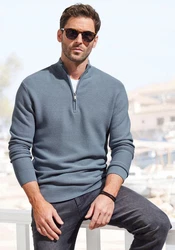 AUTHENTIC LE JOGGER Troyer Pullover mit Stehkragen und Zipper Grau/Blau/Dunkelblau/Hellblau
