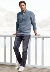 AUTHENTIC LE JOGGER Troyer Pullover mit Stehkragen und Zipper Grau/Blau/Dunkelblau/Hellblau
