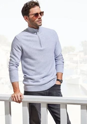 AUTHENTIC LE JOGGER Troyer Pullover mit Stehkragen und Zipper Grau/Hellgrau