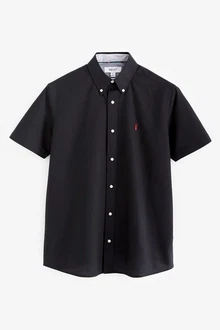Next Kurzarmhemd Slim Fit Oxfordhemd Schwarz/Rot/Dunkelbraun