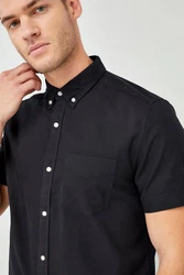 Next Kurzarmhemd Oxford-Hemd Schwarz/Dunkelblau