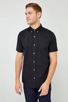 Next Kurzarmhemd Oxford-Hemd Schwarz/Dunkelblau