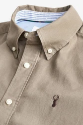 Next Kurzarmhemd Oxford-Hemd mit Hirsch Braun/Khaki/Beige