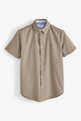 Next Kurzarmhemd Oxford-Hemd mit Hirsch Braun/Khaki/Beige