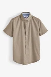 Next Kurzarmhemd Oxford-Hemd mit Hirsch Braun/Khaki/Beige