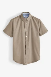 Next Kurzarmhemd Oxford-Hemd mit Hirsch Braun/Khaki/Beige