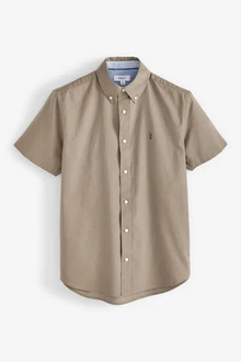 Next Kurzarmhemd Oxford-Hemd mit Hirsch Braun/Khaki/Beige
