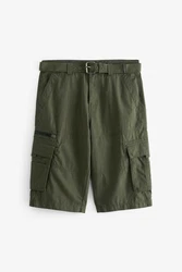 Next Lange Cargo-Shorts mit Gürtel Dunkelgrün/Khaki/Grün