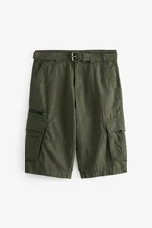 Next Lange Cargo-Shorts mit Gürtel Dunkelgrün/Khaki/Grün