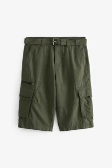Next Lange Cargo-Shorts mit Gürtel Dunkelgrün/Khaki/Grün