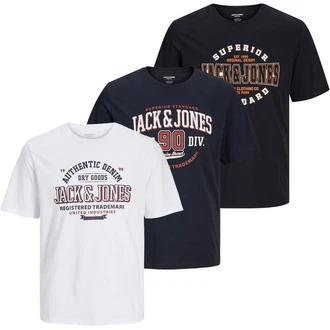 Jack & Jones T-Shirt 3er Pack Dunkelblau/Blau/Rot/Schwarz/Hellblau
