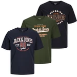 Jack & Jones T-Shirt 3er Pack Dunkelgrün/Khaki