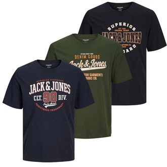 Jack & Jones T-Shirt 3er Pack Dunkelgrün/Khaki