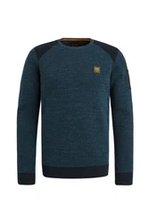 PME LEGEND Strickpullover R-neck cotton rib melee knit Hellblau/Dunkelblau/Blau/Dunkelgrün