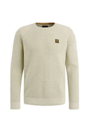 Strickpullover R-neck cotton rib melee knit bone white
