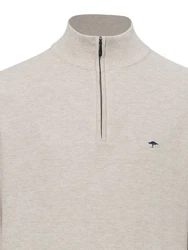 FYNCH-HATTON Strickpullover Troyer-Zip Grau/Khaki/Braun/Beige