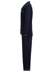 Henry Terre Schlafanzug Pyjama Set Langarm Dunkelblau