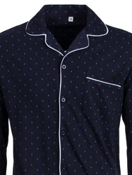 Henry Terre Schlafanzug Pyjama Set Langarm Dunkelblau