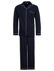Henry Terre Schlafanzug Pyjama Set Langarm Dunkelblau