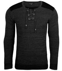 Baxboy Strickpullover V-Neck Herren Dunkelgrau/Schwarz