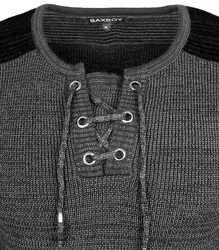 Baxboy Strickpullover V-Neck Herren Dunkelgrau/Schwarz